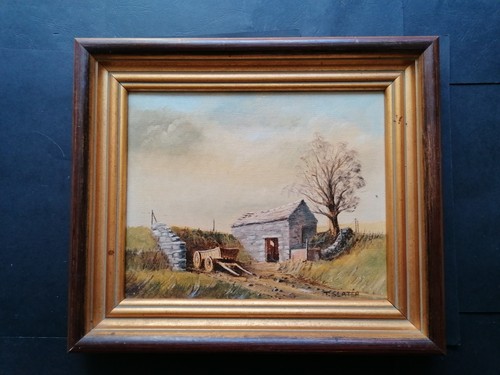 Vintage oil painting cart - oil, painting,